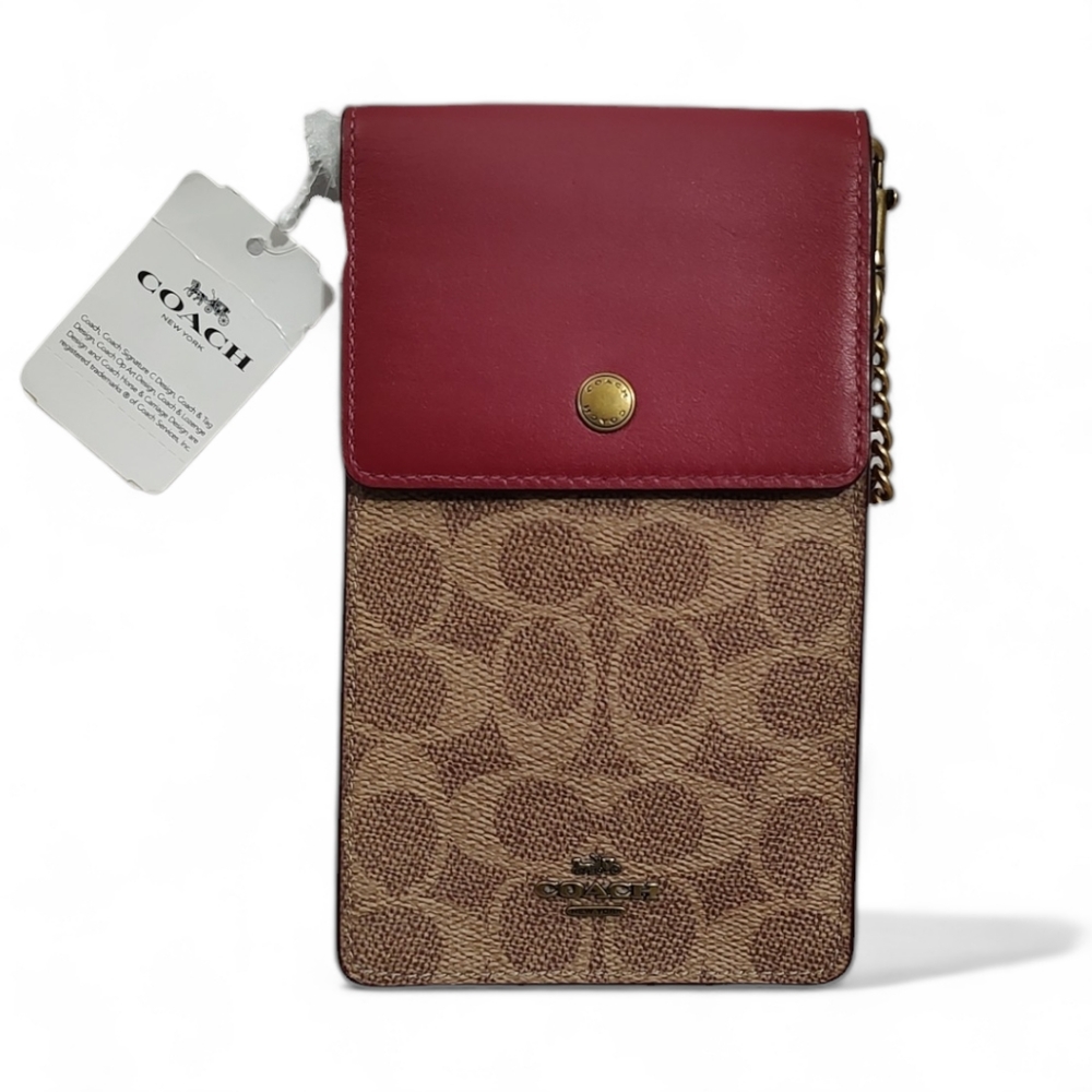 COACH NEW WITH TAGS Snap Phone Crossbody In Signature Canvas & Calf Leather